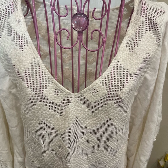 Lilka Embroidered Fringe Lace Top Poncho Sz XS Ivory Cotton Sheer Anthropologie - Picture 3 of 4